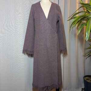 Erica Tanov Wool Coat Purple Long Coat Fringe Peacoat Size 1 Small 6 8